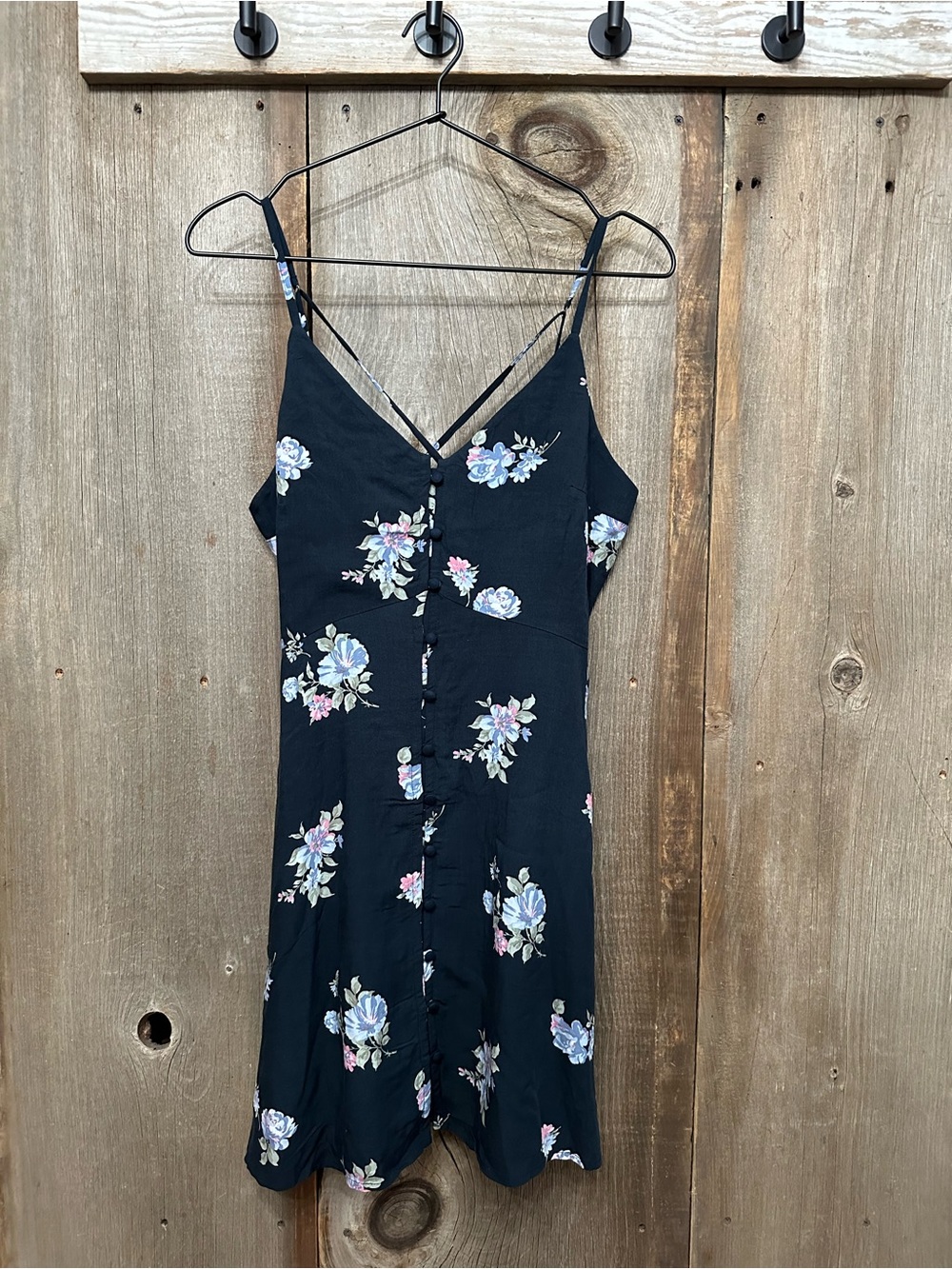 Abercrombie & Fitch Button Front V-Neck Cami Strap Mini Sundress Blue Floral S - Picture 1 of 17